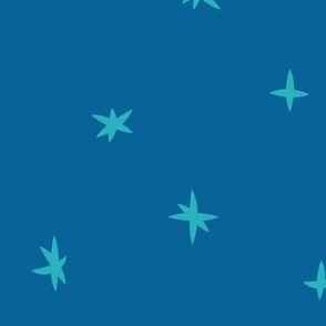 large - boho stars in teal on blue