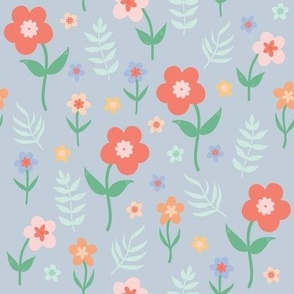 (m) Flowy Blooms {Muted Blue} Pastel Modern Flowers