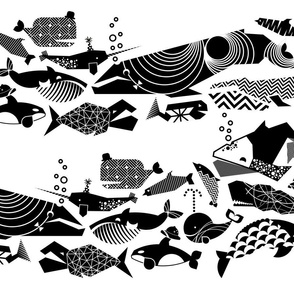 A Geometric Cetacean Parade - Black& White