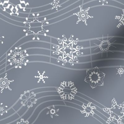 wind-blown musical snowflakes on grey