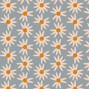 Small Muted Boho Daisies Floral on blue