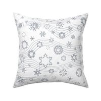 wind-blown musical snowflakes - grey on white
