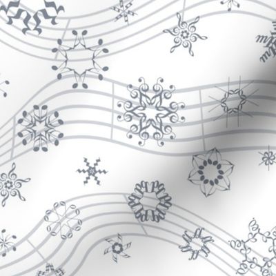 wind-blown musical snowflakes - grey on white