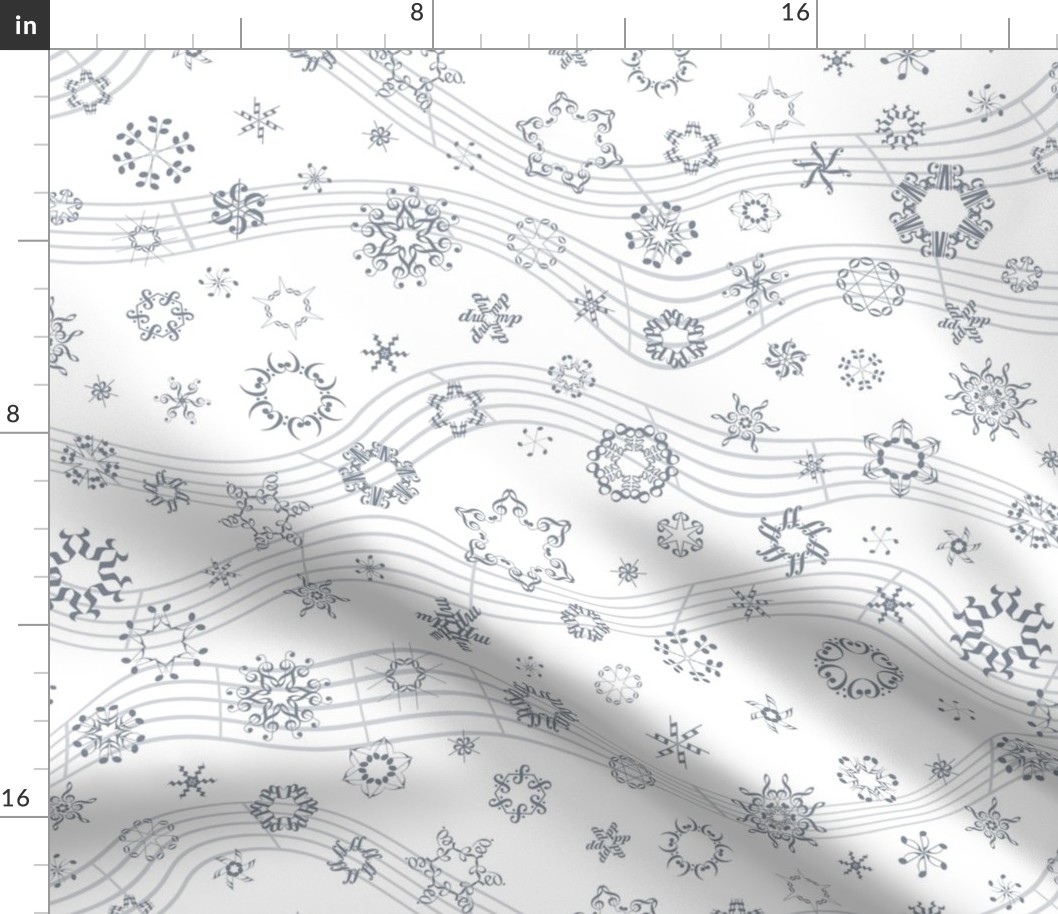 wind-blown musical snowflakes - grey on white