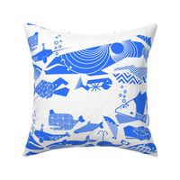 A Geometric Cetacean Parade - Bright Blue