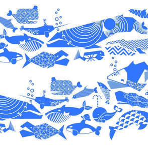 A Geometric Cetacean Parade - Bright Blue