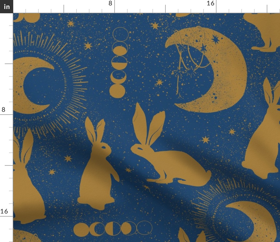 Large - Celestial Bunny Gold Navy