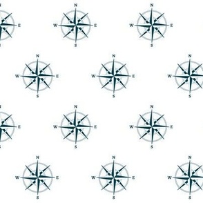 1.5" compass rose and rope in  navy on white
