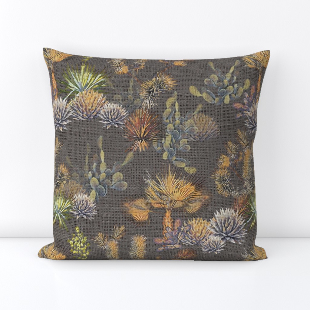 Desert Floral - Cactus, Agave, Palms, Yucca and Joshua Trees on Charcoal 