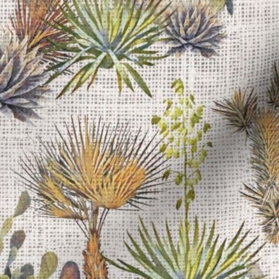 Desert Floral - Cactus, Agave, Palms, Yucca and Joshua Trees on light gray 