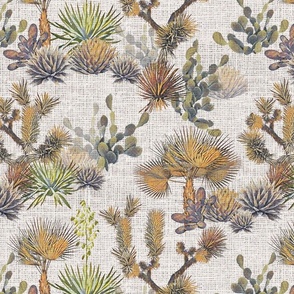 Desert Floral - Cactus, Agave, Palms, Yucca and Joshua Trees on light gray 