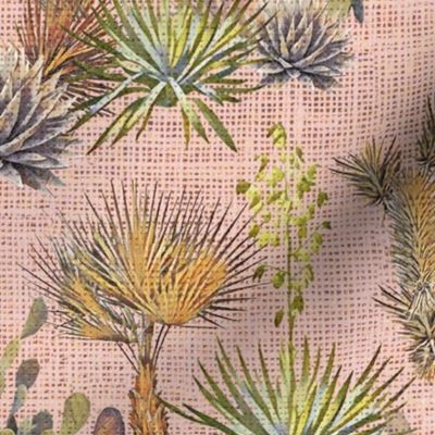 Desert Floral - Cactus, Agave, Palms, Yucca and Joshua Trees on Pink