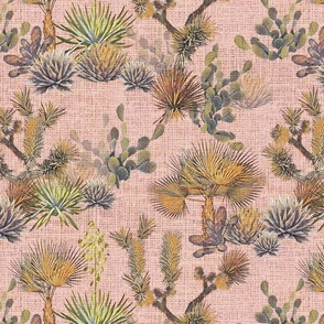 Desert Floral - Cactus, Agave, Palms, Yucca and Joshua Trees on Pink