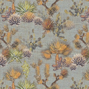 Desert Floral - Cactus, Agave, Palms, Yucca and Joshua Trees on Muted Teal