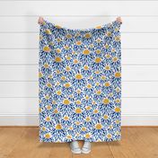 XL Abstract Blossom Floral Petals in Blue And White