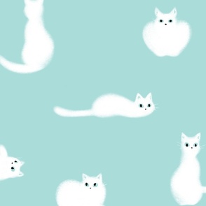 Mint Fluffy White Cat | SUPERSIZED (WALLPAPER)