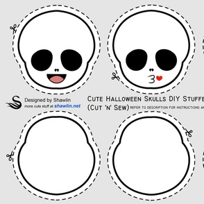 Cut and sew cute Halloween skull plushie stuffed toy pillow DIY project. Cut 'n' Sew
