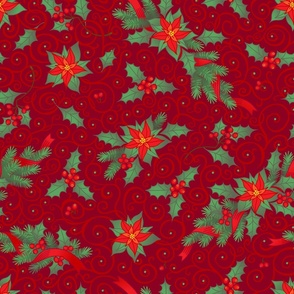 Christmas flowers on red