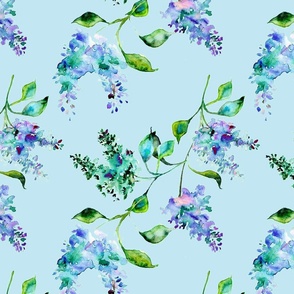 Lilacs in loose watercolor from Anines Atelier. Use the esign for living room walls and interior