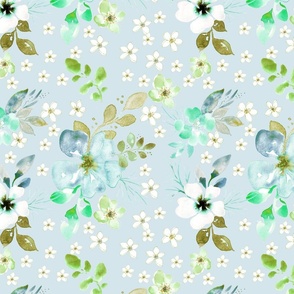 Grandmillennial green whimsical watercolor flowers from Anines Atelier. Use the design for grandmillennial walls and interior