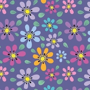 Retro flowers in blue pink and orange from Anines Atelier.  For the playroom or girls room decor