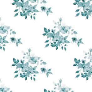Grandmillennial mono colored flowers in teal from Anines Atelier.  Use the design for living room walls and interior