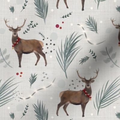 Medium Scale Festive Foliage Deer Light Grey