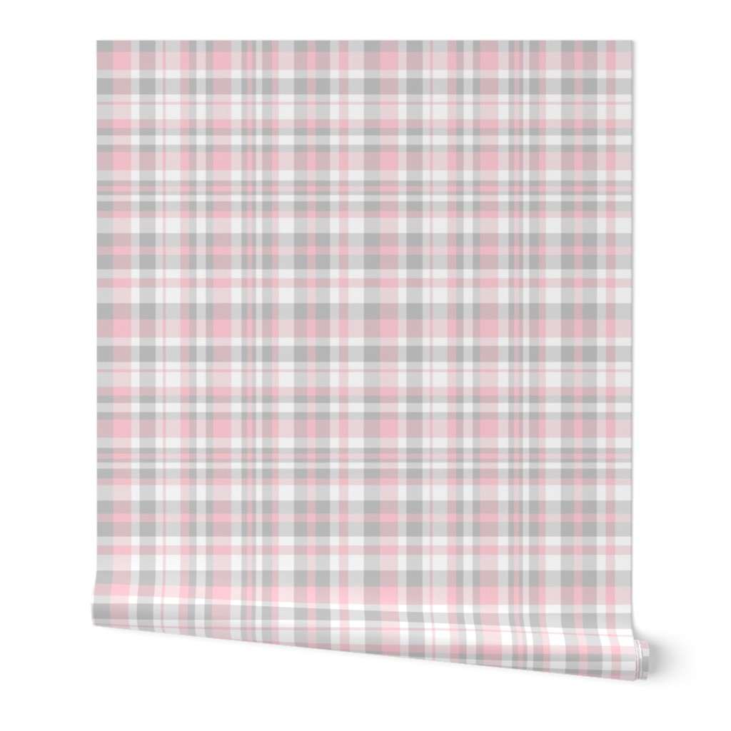 Plaid pink gray white