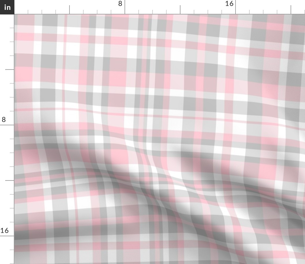 Plaid pink gray white