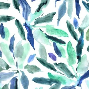 Emerald and indigo tropical vibes - watercolor leaves - painted leaf foliage - nature a015-2