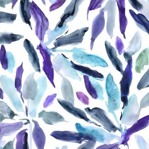 Amethyst and indigo tropical vibes - watercolor leaves - painted leaf foliage - nature loose a015-3