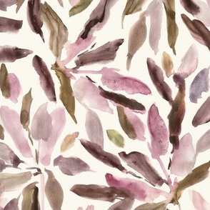 Puce, earthy and khaki tropical vibes - watercolor leaves - painted leaf foliage - nature loose a015-11