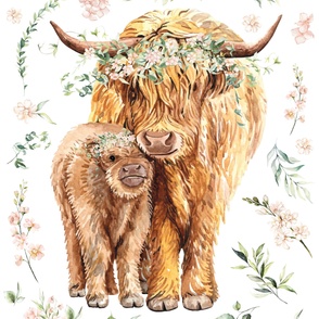 54x72" Ivy floral highland cow