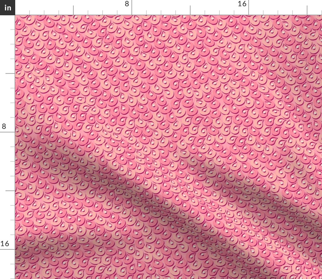 Stylized peacock feathers, pink on a pink background