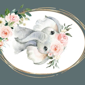 54"x36" celestial blush ivory floral baby elephant on eucalyptus