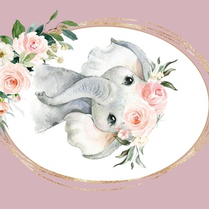 54"x36" celestial blush ivory floral baby elephant on pink mauve