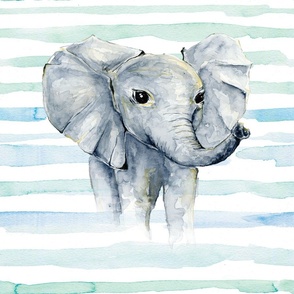 13x14 inches blue watercolor elephant