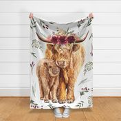 54"x72" highland cow original floral on white