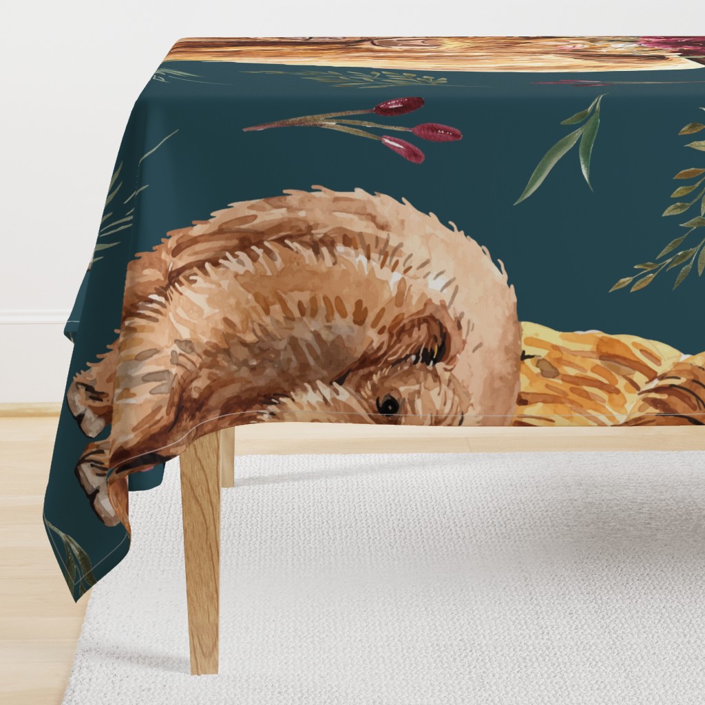 54"x72" highland cow original floral on teal