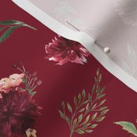 highland cattle floral on light maroon background