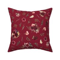 highland cattle floral on light maroon background