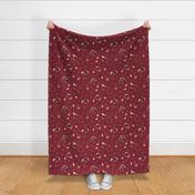 highland cattle floral on light maroon background