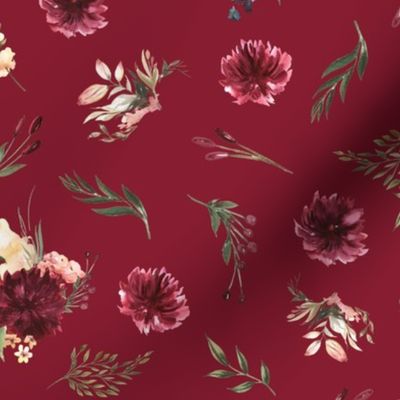 highland cattle floral on light maroon background