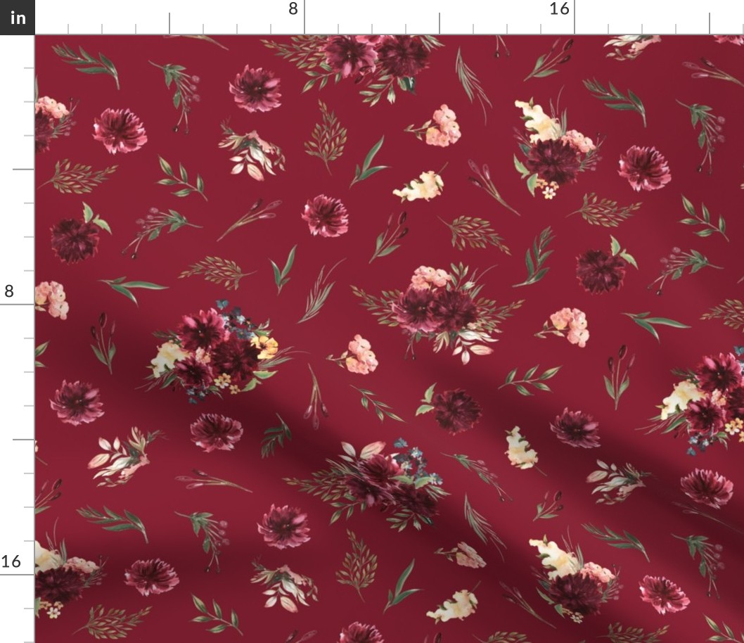 highland cattle floral on light maroon background