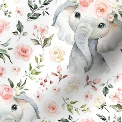 6" celestial blush ivory floral elephant