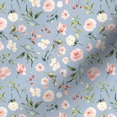 celestial blush ivory floral on succulent blue - small
