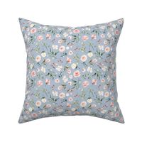 celestial blush ivory floral on succulent blue - small