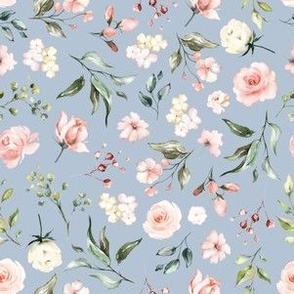 celestial blush ivory floral on succulent blue - small