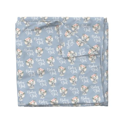 3.5" celestial blush ivory floral elephant baby girl on succulent blue