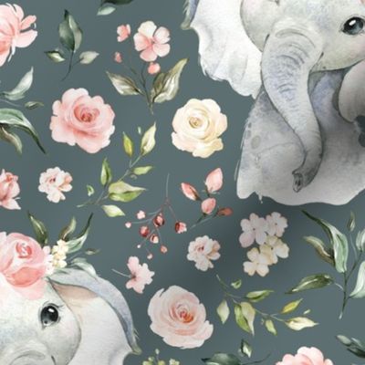 6" celestial blush ivory floral elephant on eucalyptus